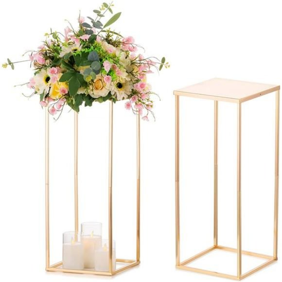 Wedding Centerpieces Vase - 2 Pcs Metal Column Geometric Flower Stand 23.6